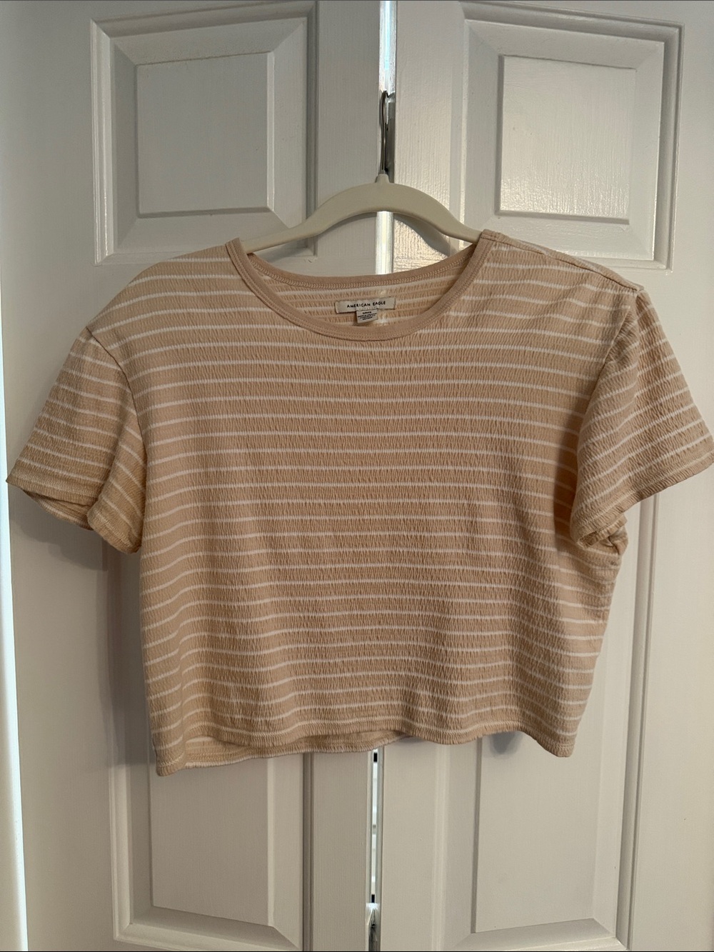 American Eagle Outfitters Beige and White Striped Cropped Tee